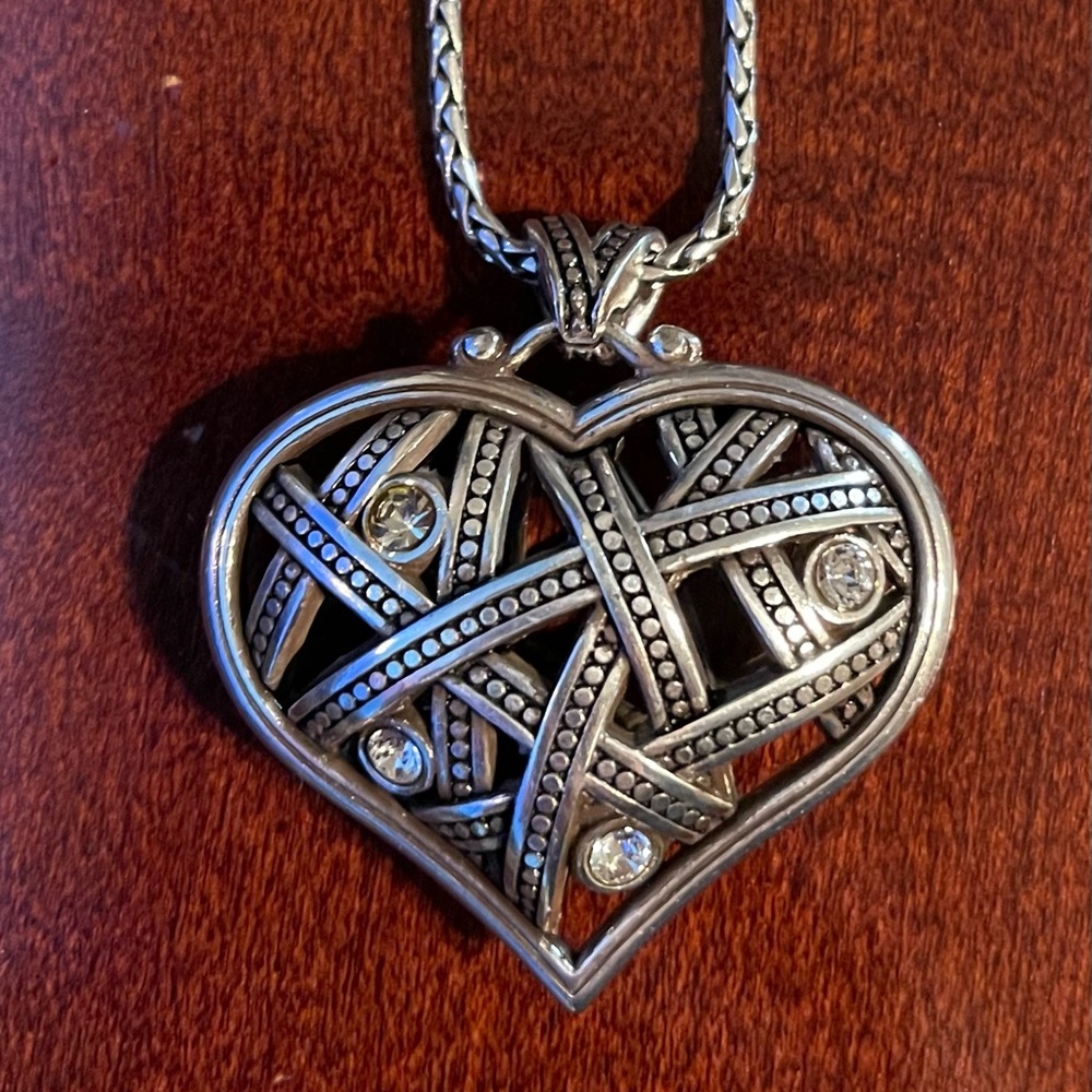 Brighton Silver Tone Heart Pendant Necklace with Clear Accents